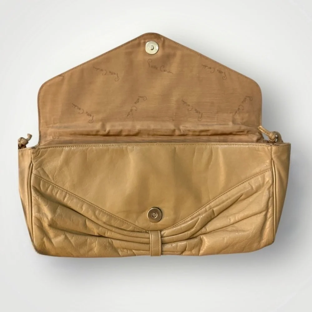 Vintage PIERRE CARDIN Leather Clutch Shoulder Bag Tan Parisian